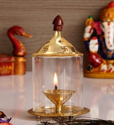 Wacky Golden Akhand deep Diya WIth Cover high quality Brass Table Diya Set(Height: 4.8 inch)