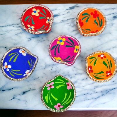 SOMUDEE Earthenware (Pack of 6) Table Diya Set(Height: 1 inch)