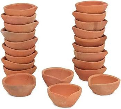 Anshi Creations Diwali Traditional Handmade Clay Diyas, Pack of 24 Earthenware (Pack of 24) Table Diya Set(Height: 1 inch)