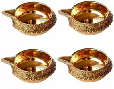Clinkz Kuber Deepak Diya Pack Of 4 Brass (Pack of 4) Table Diya Set(Height: 2.1 inch)