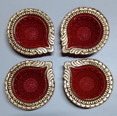 Vartanu Earthenware (Pack of 4) Table Diya Set(Height: 3 inch)