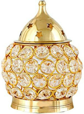 SBBCO Brass Akhand Diya | Diamond Crystal Deepak/Dia Brass Table Diya(Height: 5 inch)