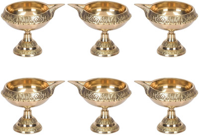 Art N Hub Beautiful Design Stand Diya Set Brass (Pack of 6) Table Diya(Height: 2.5 inch)