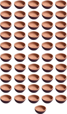 KitchenA Clay Mitti Ka Diya Set of 51 | Handmade Earthen Oil Lamps for Pooja Earthenware (Pack of 51) Table Diya Set(Height: 2 inch)