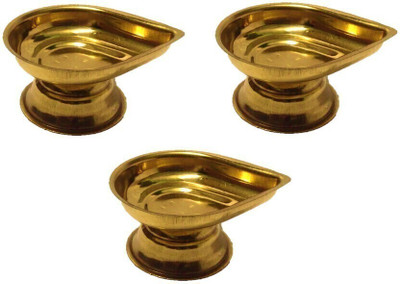 w3rocks Table Oil Lamp With Stand - Size 3, Large - Light Weight Gift Brass (Pack of 3) Table Diya Set(Height: 1.5 inch)