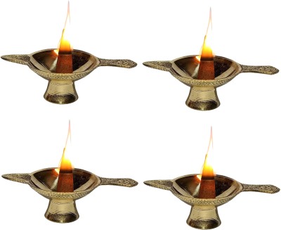 A & H ENTERPRISES Traditional Brass Handcrafted Diya for Puja Oil Lamp Aarti Diya Deepak for Pooja Brass (Pack of 4) Table Diya Set(Height: 1 inch)