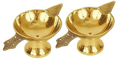 divine mart Brass Diya for Daily use Pure Brass Diya Aarti Brass Diya Brass (Pack of 2) Table Diya Set(Height: 1.1 inch)