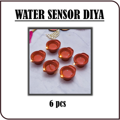 Calado Water sensor Diya set, Battery Powered Tealight for Wedding/Party/Room décor Plastic (Pack of 6) Table Diya Set(Height: 1.5 inch)