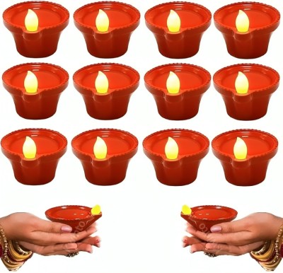 MADHU ENTERPRISES Traditional Water Sensor Electric LED Diyas for Home Decoration (12 pcs) Plastic (Pack of 12) Table Diya Set(Height: 2 inch)