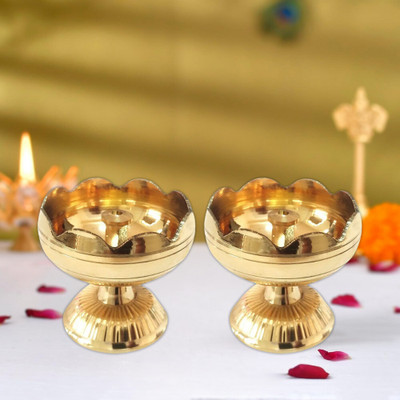 DARIDRA BHANJAN Akhand Jyoti Deep Brass table Diya Tamato deepam/ Deepak/ Diya (Height: 2 inch) Brass (Pack of 2) Table Diya Set(Height: 2 inch)