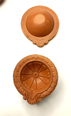 cycad handicrafts Floral Leaf Design Terracotta Diya by Cycad Handicrafts Earthenware (Pack of 15) Table Diya Set(Height: 5 inch)