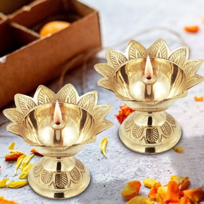 Heaven Decor Kuber devdas engraved Deepak Diya Oil Lamp for Puja Brass (Pack of 2) Table Diya Set(Height: 2 inch)