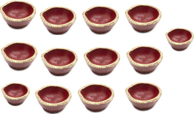 SOMUDEE Pottery (Pack of 13) Table Diya Set(Height: 1 inch)