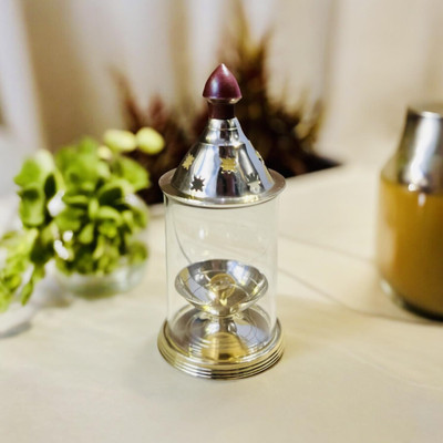 T-KA108 Akhand Jyot Aaradhya with Borosilicate Glass - Medium Brass Table Diya Brass Table Diya(Height: 4.15 inch)