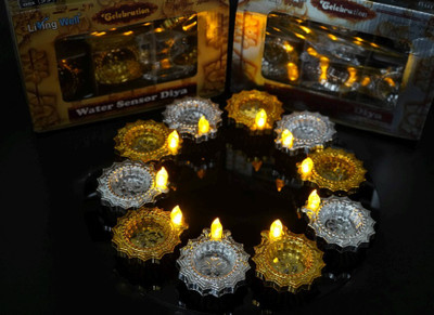 Rosevestla Gold and Silver Diya Water Sensor Led For Diwali Festival Plastic (Pack of 24) Table Diya Set(Height: 2 inch)