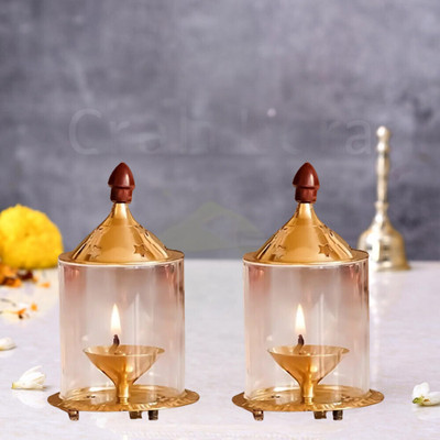 DARIDRA BHANJAN Brass Deepak Akhand Diya/Akhand jyoti/Oil Puja Lamp/oil Diya Brass Table Diya Brass (Pack of 2) Table Diya Set(Height: 5 inch)