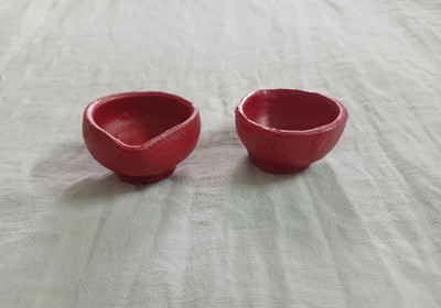 Mudstuff Earthenware (Pack of 2) Table Diya Set(Height: 1 inch)