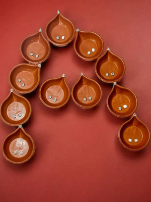 3BAAN X158 Sensor Brown Real Diya, Lighten Up When Fill with Water Plastic Plastic (Pack of 12) Table Diya Set(Height: 2 inch)