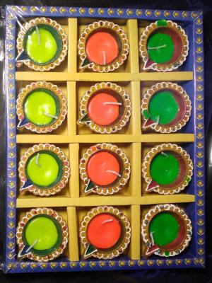 Gritfox Diwali Diyas for Pooja Dipawali Decorations Clay Diya Tea Light Terracotta, Ceramic Table Diya Set(Height: 1 inch)