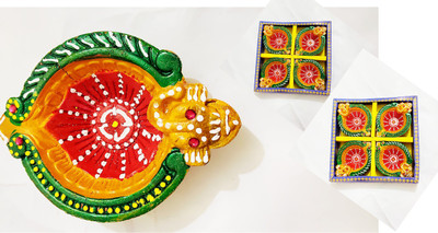 WINNSUN Designer Diya set | Big size 3.5 IN | Pack of 8 Terracotta (Pack of 8) Table Diya Set(Height: 1.5 inch)