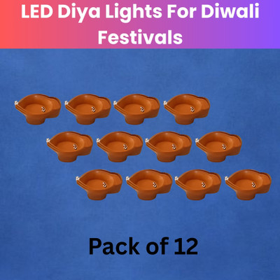 SACRO Water Sensor Diya LED Water Diyas for Diwali Home & Office Décor Pack of 12 W371 Plastic (Pack of 12) Table Diya Set(Height: 2 inch)