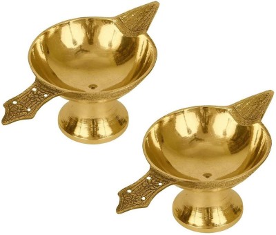 Uniqon Pure Brass (1 Size ) Laxmi Pital Daily Use/Deepak for Home and Office Brass (Pack of 2) Table Diya(Height: 2.5 inch)