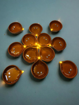 3BAAN A735Water Sensor Diya for Home Decoration Electric Flameless & Diya Lights Plastic (Pack of 12) Table Diya Set(Height: 4 inch)