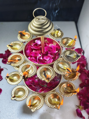 Eyshal Handicraft EYSHAL Handicraft 2-Tier Metal Diya Stand with 20 Diyas Iron Table Diya Set(Height: 16 inch)