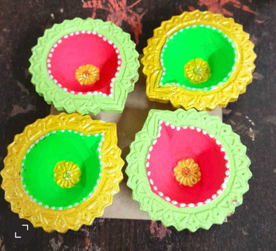 Anaya Craft Terracotta (Pack of 4) Table Diya Set(Height: 2 inch)