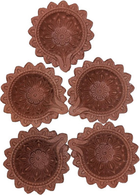 TheGiftSqure mitti diya Terracotta (Pack of 5) Table Diya Set(Height: 0.98 inch)