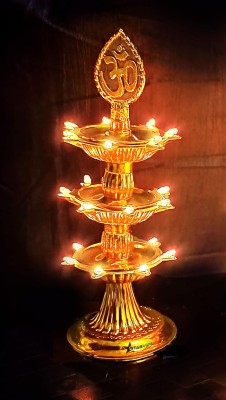 feya 3 Layer OM Electric 21 LED Diya Stand/Diwali Decorations/Diwali Pooja/Home Decor Plastic Table Diya(Height: 11 inch)