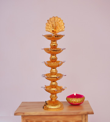Nabhya 5 Deep Peacock 5 Layer Electric Diya Deepak Pooja Diya LED Light Mandir Diya Plastic Table Diya Set(Height: 15.5 inch)