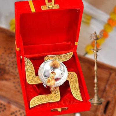 Camcrazestudio Brass Swastik Satiya Diya with Velvet Box Brass Table Diya(Height: 1.77 inch)