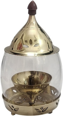 ARTISAN BY AVENUE DESIGN Darshan Diya Brass and Glass Brass Table Diya(Height: 6.75 inch)