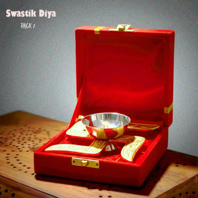 Piru Brass Swastik Diya for Puja | Pack of 7 | Diwali Pooja Decoration Brass Brass (Pack of 7) Table Diya(Height: 2 inch)