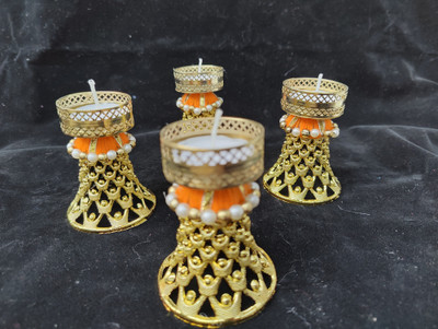 Shetu Ritual Gold Plated (Pack of 4) Table Diya Set(Height: 5 inch)