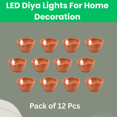 Guggu LED Water Diya, Water Sensor Diya for Diwali Festival Home & Office DécorQ202 Plastic (Pack of 12) Table Diya Set(Height: 2 inch)