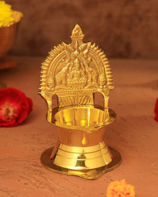Zunis Overseas Kamakshi Devi Brass Diya / Oil Lamp / Akhand Brass Table Diya(Height: 4 inch)