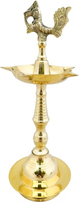 Shivshakti Arts Brass Kerala Diya Golden Finish Bird Stand For Spritual Purpose Height-10 Inch Brass Table Diya(Height: 10 inch)