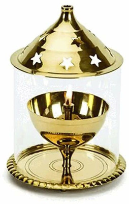 Parik Enterprises Brass Akhand Diya with Borosilicate Glass Brass Table Diya(Height: 6.5 inch)