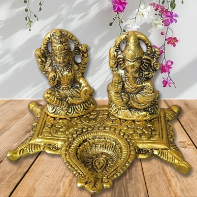 Rudram Metal Laxmi Ganesh Idol Showpiece Oil Lamp Diya Aluminium Table Diya(Height: 4 inch)