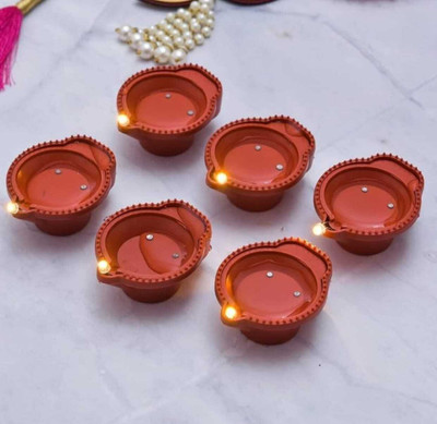 BLOOMPLEX Water sensor diya (Set of 6) For diwali Plastic (Pack of 6) Table Diya Set(Height: 1 inch)
