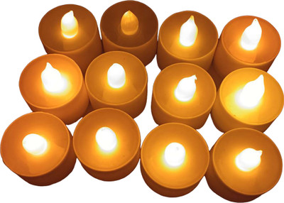 DHEER Yellow Led Tealight Candles for Home Decoration Set of 12pcs Plastic (Pack of 12) Table Diya Set(Height: 3 inch)
