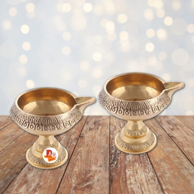 SBBCO Set of 2 Kuber Brass Akhand Diya Brass (Pack of 2) Table Diya Set Diya for puja Brass Table Diya Set(Height: 1.8 inch)