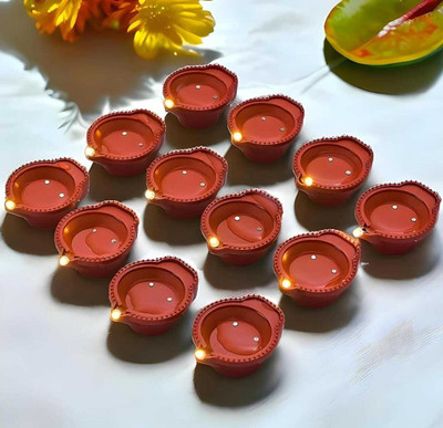 BLOOMPLEX Water sensor diya for diwali (Set of 12) Plastic (Pack of 12) Table Diya Set(Height: 2 inch)