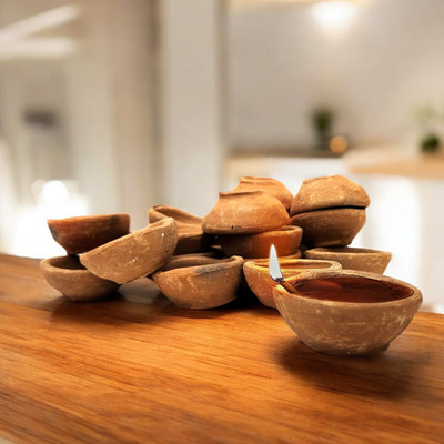 dada ji Traditional Handmade Mud Diya-HD067 Stoneware (Pack of 12) Table Diya Set(Height: 2 inch)