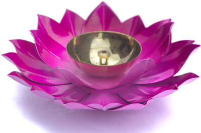 Ein Sof Lotus Kamal Flower Shaped Brass & Metal Diya (Width: 5 inches) Brass Table Diya(Height: 2 inch)