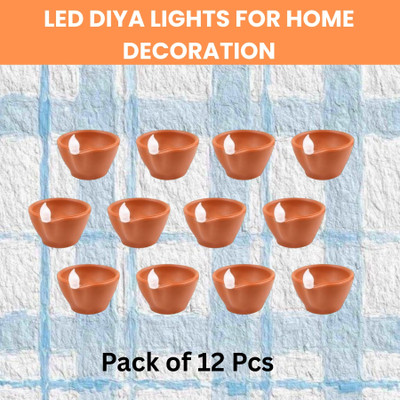 Clairbell LED Water Diya, Water Sensor Diya for Diwali Festival Home & Office DécorW356 Plastic (Pack of 12) Table Diya Set(Height: 2 inch)