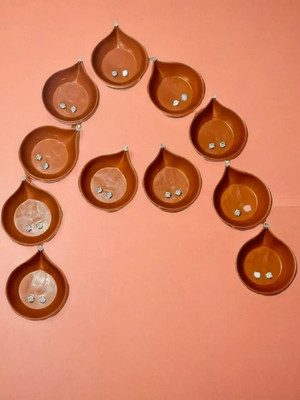 3BAAN X148 Sensor Brown Real Diya, Lighten Up When Fill with Water Plastic Plastic (Pack of 12) Table Diya Set(Height: 2 inch)
