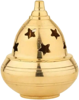 VIVID Shape Akhand Jyoti Diya | Covered Traditional Oil Lamp with Star Holes Brass Table Diya(Height: 3.5 inch)